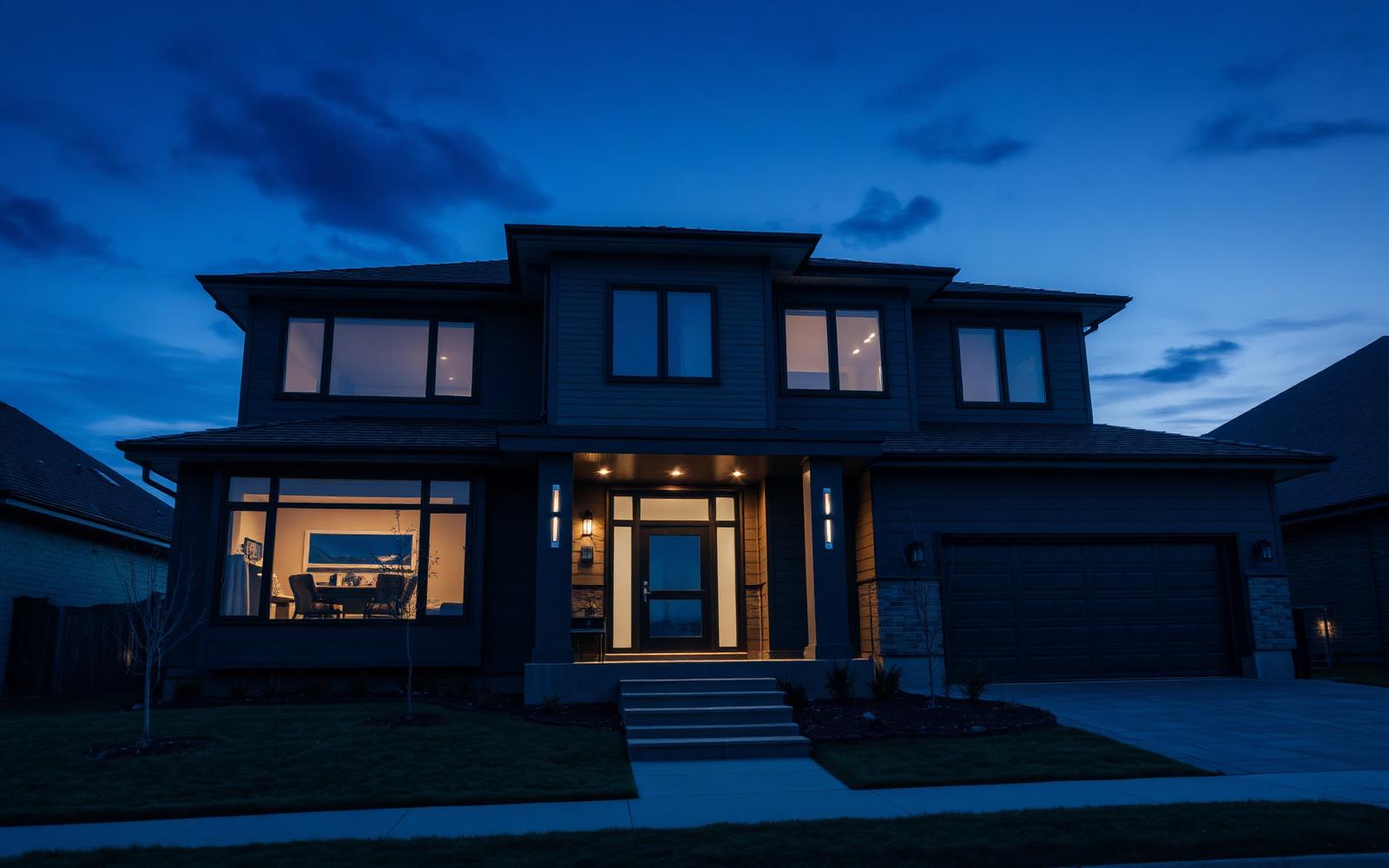 Modern home at dusk